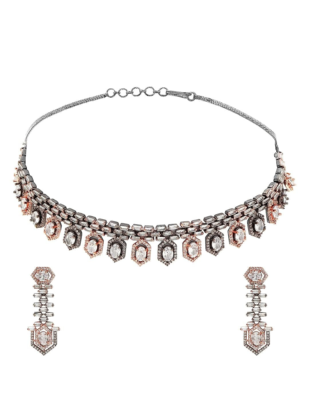 YouBella Jewellery Celebrity Inspired Metallic Touch Jewellery Set with Earrings for Girls and Women (YBNK_50444) (Metallic)